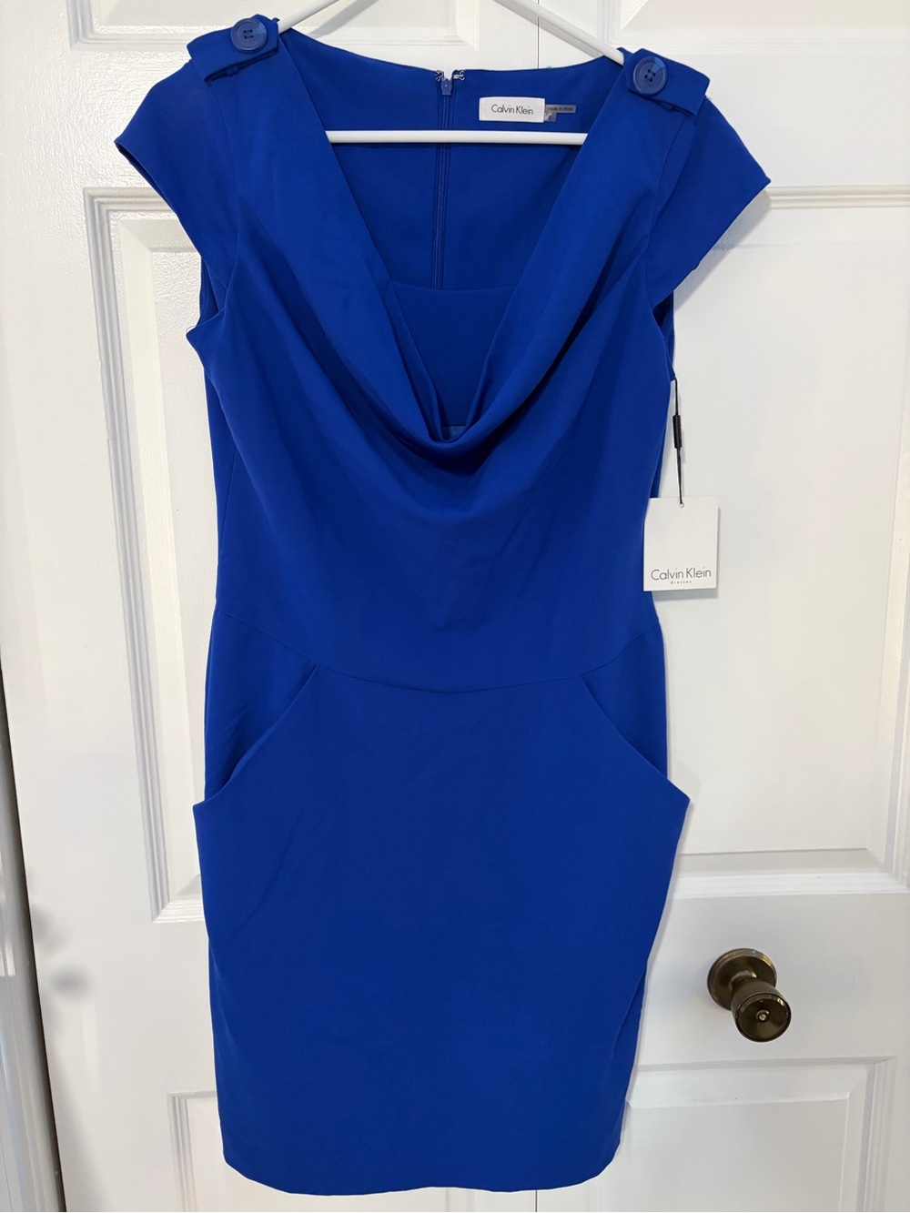 Calvin Klein Cowl Neck Midi Dress in Vibrant Blue